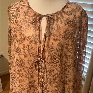 LOFT Blush Floral Tie-Front Long Sleeve Blouse